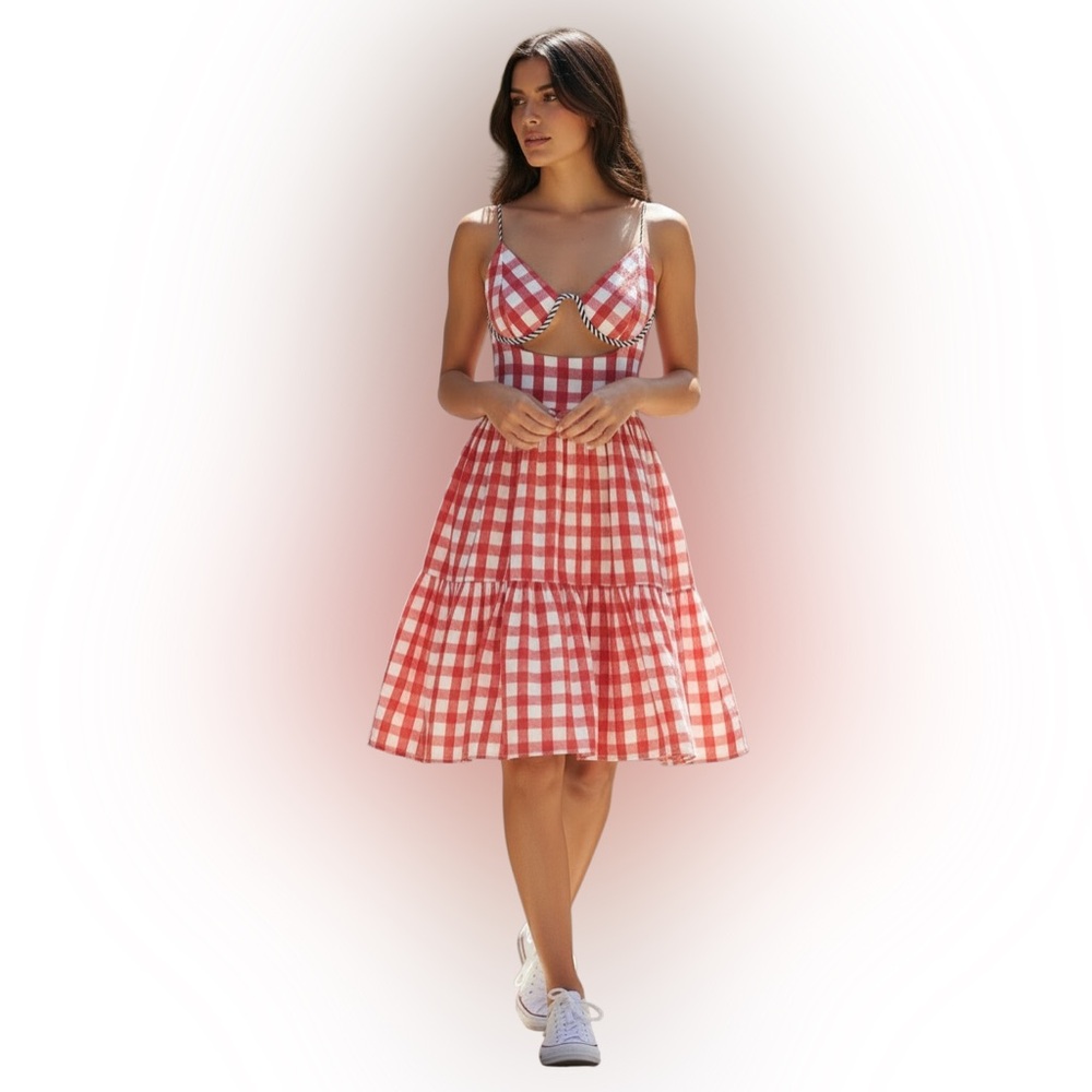 Mo Maya Runa Check Print V Neckline Sleeveless Mini Dress Size M/L